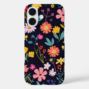 Dark Colorful Ditsy Floral Bohemian Pattern iPhone 16 Case