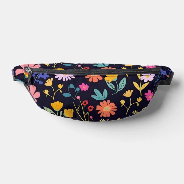 Dark Colorful Ditsy Floral Bohemian Pattern Fanny Pack (Lay Down)