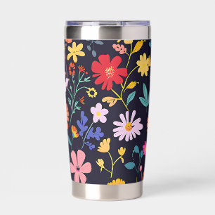 Dark Colorful Ditsy Floral Bohemian Pattern Insulated Tumbler