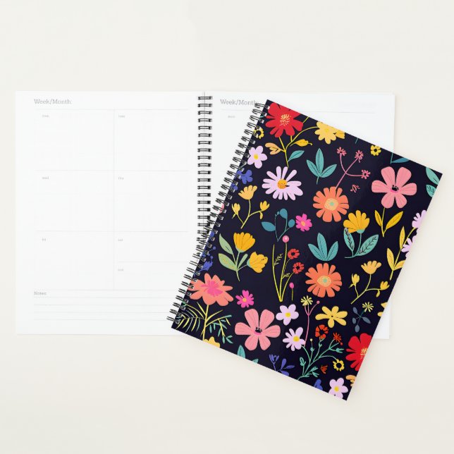 Dark Colorful Ditsy Floral Bohemian Pattern Planner (Display)