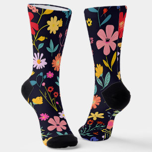Dark Colorful Ditsy Floral Bohemian Pattern Socks