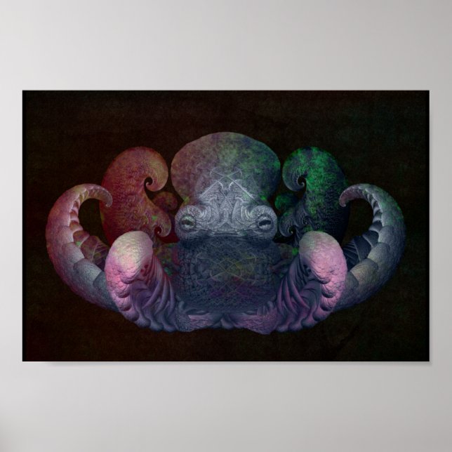 Dark Colorful Fractal Curly Octopus Composite Art Poster (Front)