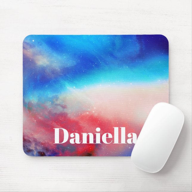 Dark Colorful Holographic Sky with Custom Name Mouse Pad (With Mouse)
