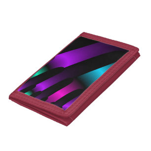 Dark Colorful neon glowing Ribbon Stripes art Trifold Wallet