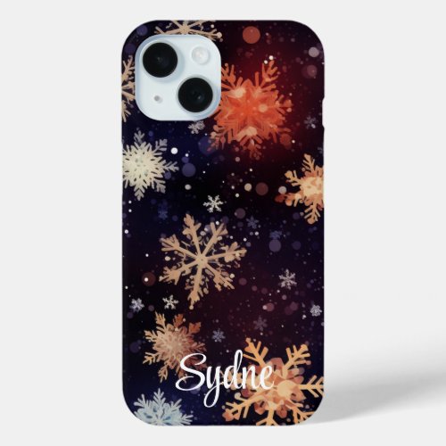 Dark  Colorful Snowflake Winter Christmas Holiday iPhone 15 Case