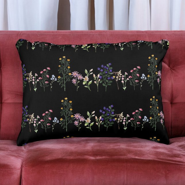 Dark Colorful Summer Wildflower Pattern Accent Pillow (Creator Uploaded)