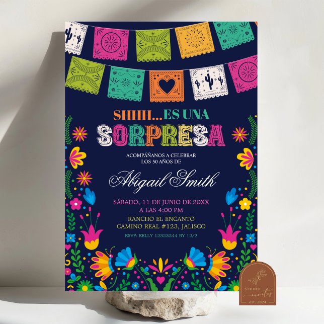Dark Colorful Talavera Mexican SORPRESA Birthday Invitation (Creator Uploaded)