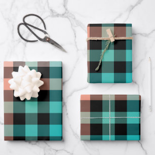 Dark Colour Gingham Check Plaid Wrapping Paper Sheets