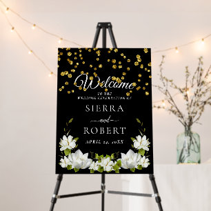 Dark Confetti Floral Elegant Wedding Welcome Sign