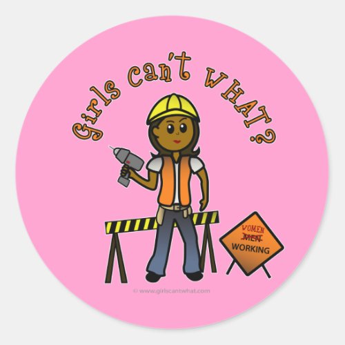 Dark Construction Girl Classic Round Sticker