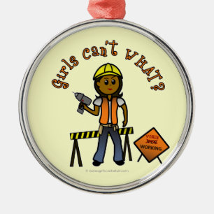 Dark Construction Girl Metal Ornament