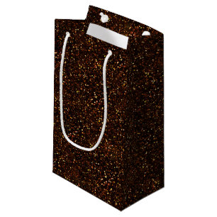 Dark Copper Bronze Orange Glitter Small Gift Bag