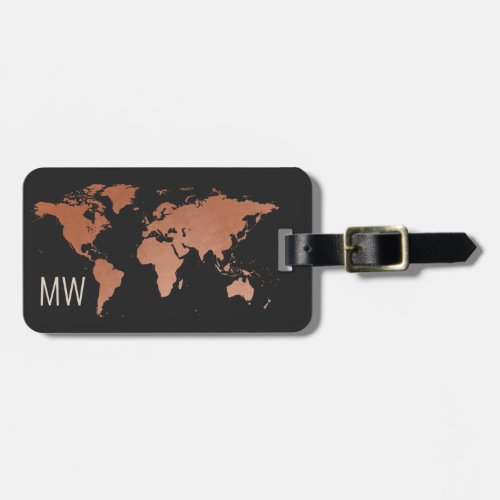 Dark Copper World Map Travel Professional Luggage Tag