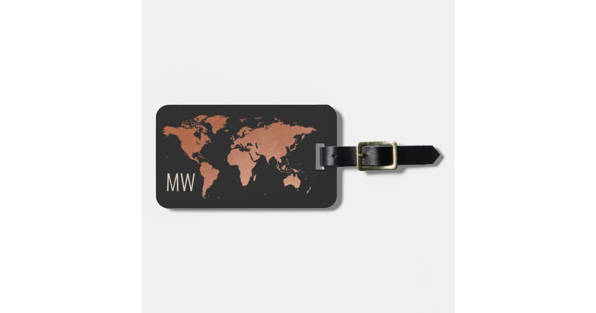 Dark Copper World Map Travel Professional Luggage Tag | Zazzle