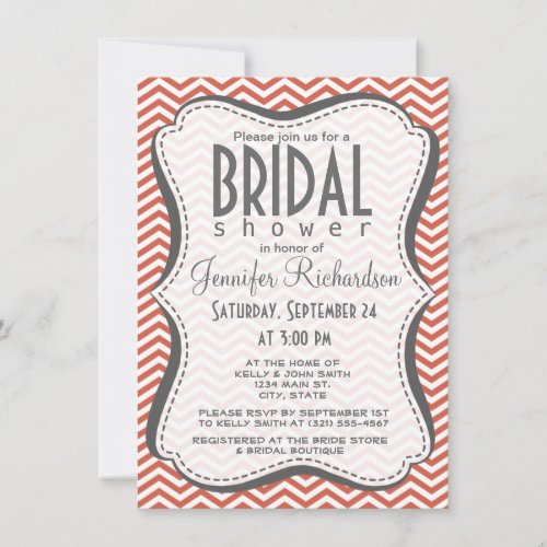 Dark Coral Chevron Personalized Invites