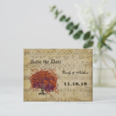 Dark Coral Heart Leaf Tree Save the Date Announcement Postcard (Standing Front)