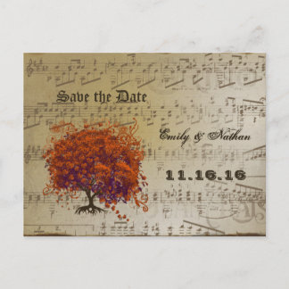 Dark Coral Heart Leaf Tree Save the Date Announcement Postcard