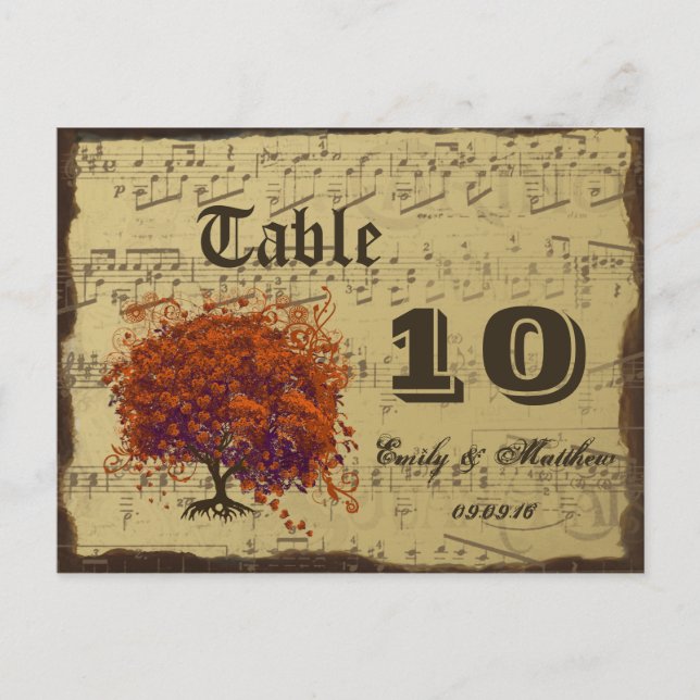 Dark Coral Heart Leaf Tree Table Number (Front)