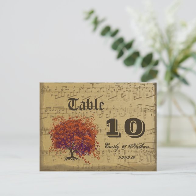 Dark Coral Heart Leaf Tree Table Number (Standing Front)