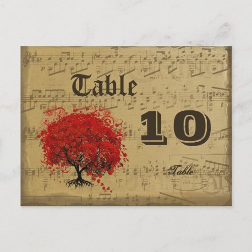 Dark Coral Heart Leaf Tree Table Number