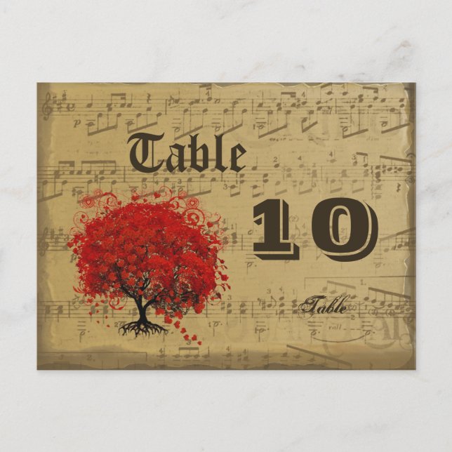 Dark Coral Heart Leaf Tree Table Number (Front)