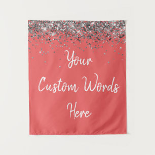 Dark Coral Pink Silver Birthday Party Photo Booth Tapestry