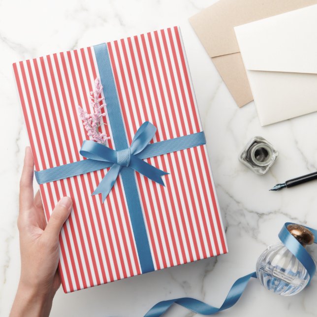 Dark Coral & White Stripes Wrapping Paper (Gifting)