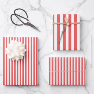 Dark Coral & White Stripes Wrapping Paper Sheets