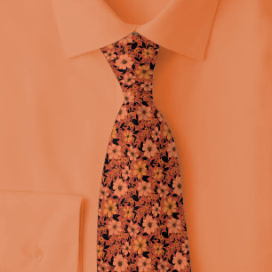 Dark Coral Wildflowers Neck Tie