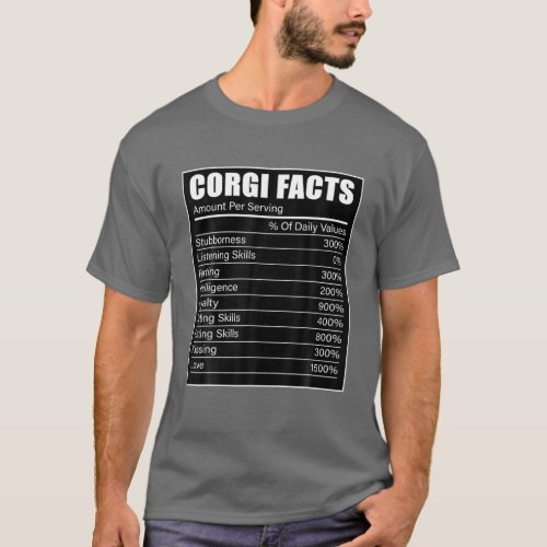 Dark Corgi Facts Dog Welsh Corgi Lover Corgi T_Shirt