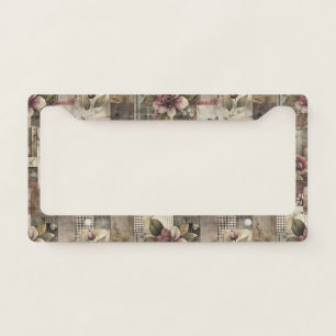 Dark Cottage Floral Patchwork -Burgundy & Charcoal License Plate Frame