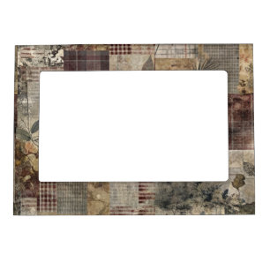 Dark Cottage Floral Patchwork -Burgundy & Charcoal Magnetic Frame