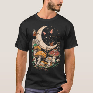 Dark Cottagecore Aesthetic Mushroom Cat Fairycore T-Shirt