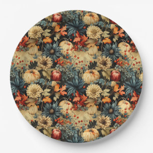 Dark Cottagecore Autumn Pumpkin Floral Paper Plates