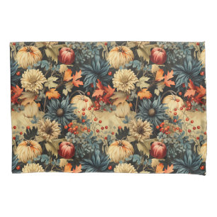 Dark Cottagecore Autumn Pumpkin Floral Pillow Case