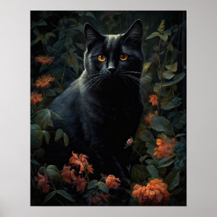 Dark Cottagecore Black Cat Art Print Poster