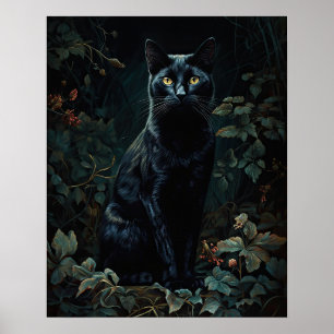 Dark Cottagecore Black Cat Art Print Poster