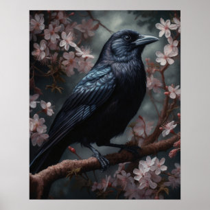 Dark Cottagecore Black Crow Art Print Poster