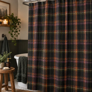 Dark Cottagecore Black Rust Autumn Plaid Shower Curtain