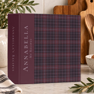 Dark Cottagecore Burgundy Plaid Monogram Recipe 3 Ring Binder