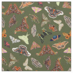Dark Cottagecore Moths Nature Green Fabric
