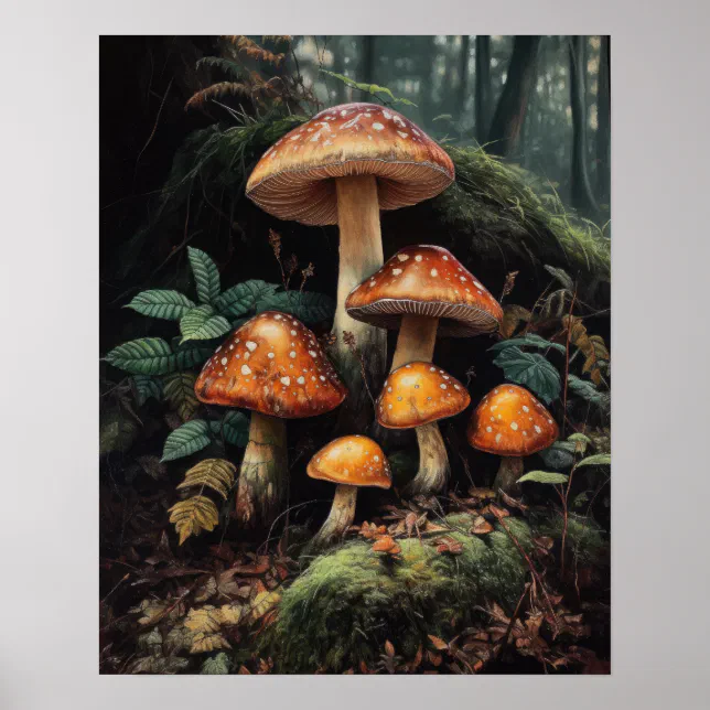 Dark Cottagecore Mushroom Art Print Poster | Zazzle