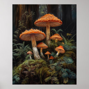 Dark Cottagecore Mushroom Art Print Poster