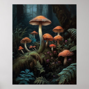 Dark Cottagecore Mushroom Art Print Poster