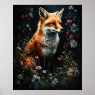 Dark Cottagecore Red Fox Art Print Poster