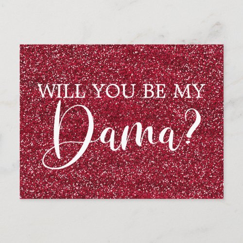 Dark Cranberry Glitter Quinceanera Dama Proposal Invitation Postcard
