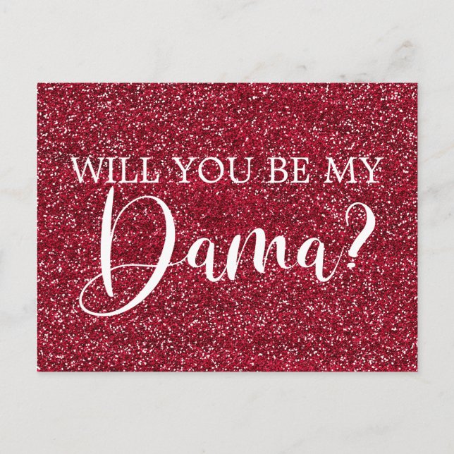 Dark Cranberry Glitter Quinceanera Dama Proposal Invitation Postcard (Front)