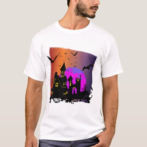 Dark creepy halloween with witch haunted house T_Shirt
