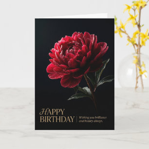 Dark Crimson Peony Elegant Happy Birthday Card