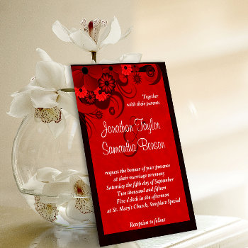 Dark Crimson Red Floral Gothic Wedding Invitation by sunnymars at Zazzle